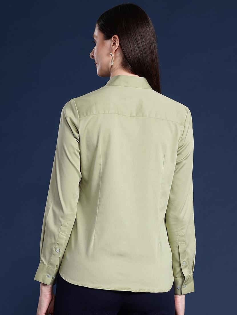 women solid collared long sleeve shirt - 22038868 - Standard Image - 2