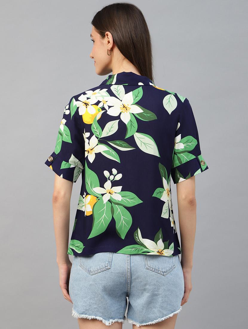 women printed cuban collared long sleeve shirt - 22038870 - Standard Image - 2