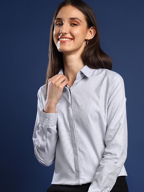 women solid collared long sleeve shirt - 22038872 - Standard Image - 0
