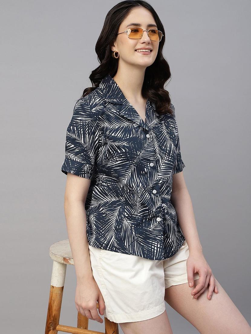 women printed cuban collared short sleeve shirt - 22038874 - Zoom Image - 0