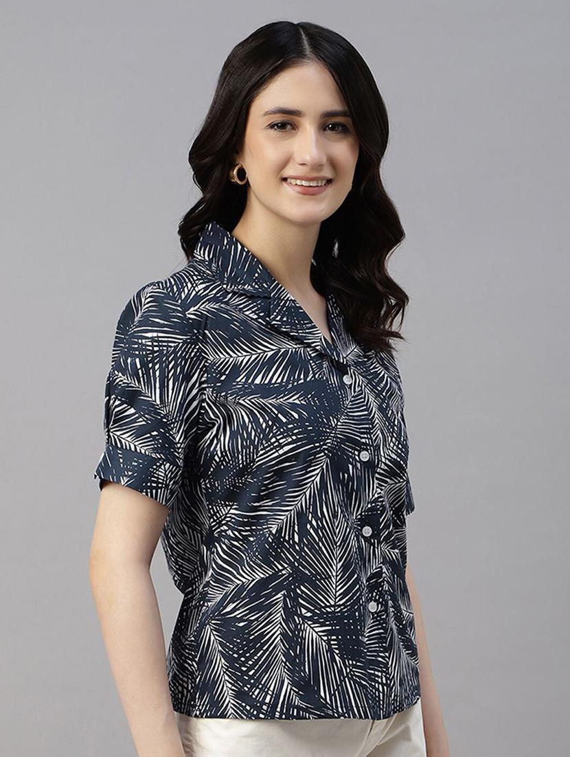 women printed cuban collared short sleeve shirt - 22038874 - Standard Image - 2