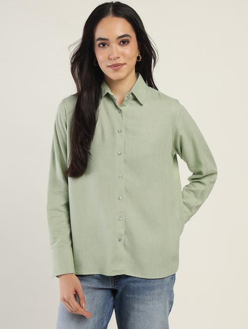women solid collared long sleeve shirt - 22038876 -  Standard Image - 0