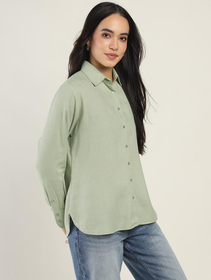women solid collared long sleeve shirt - 22038876 - Standard Image - 2