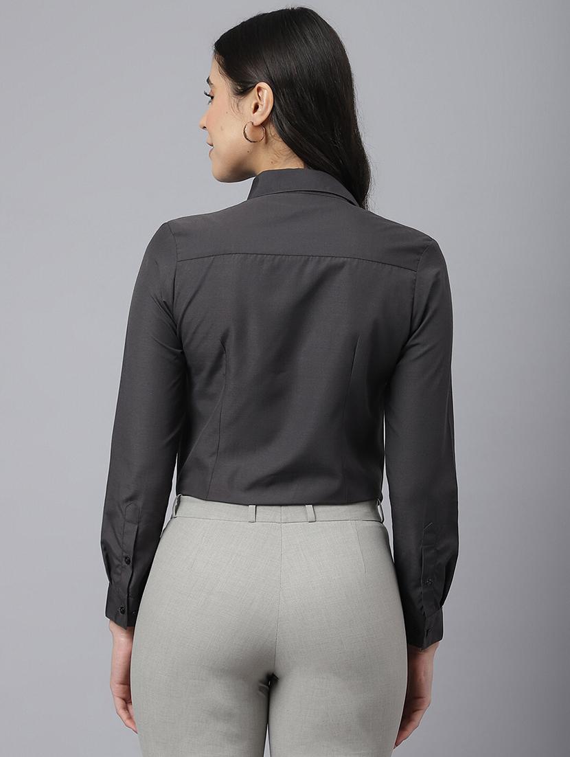 women solid collared long sleeve shirt - 22038881 - Standard Image - 2