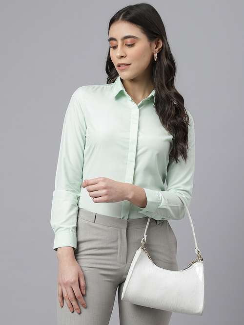 green polyester regular shirt - 22038883 - Standard Image - 0