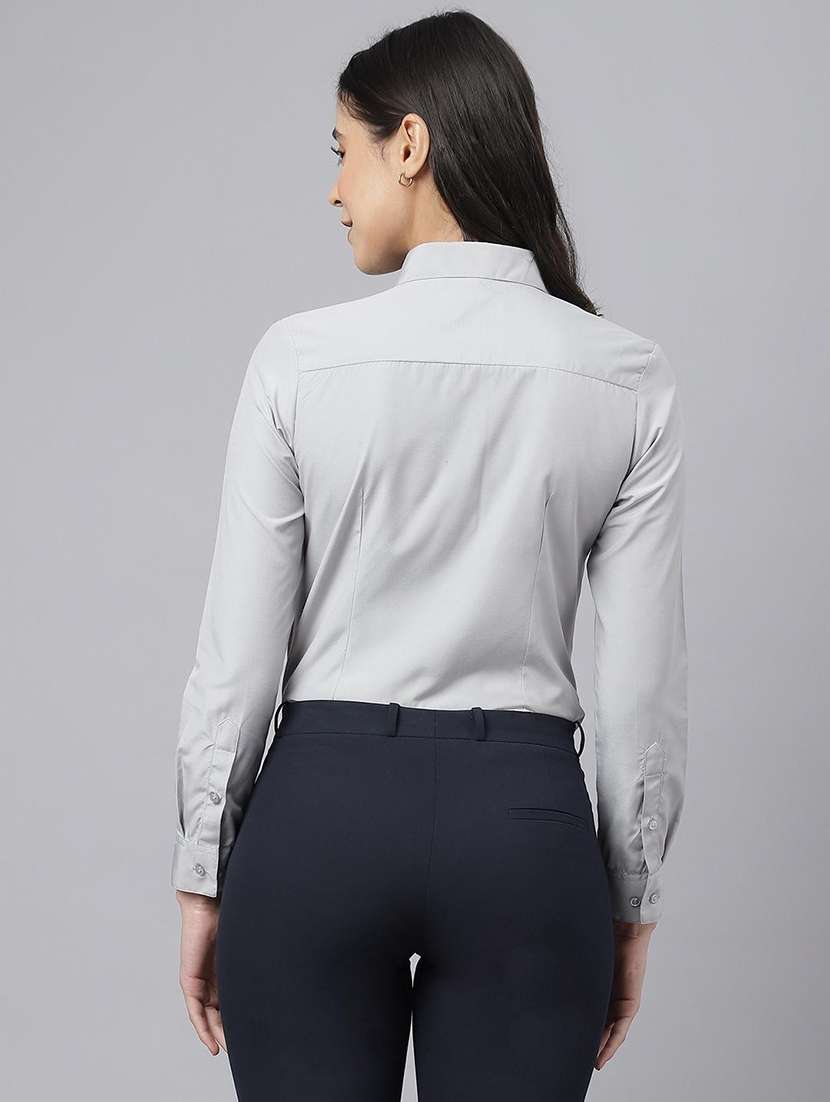 women solid collared long sleeve shirt - 22038884 - Standard Image - 2