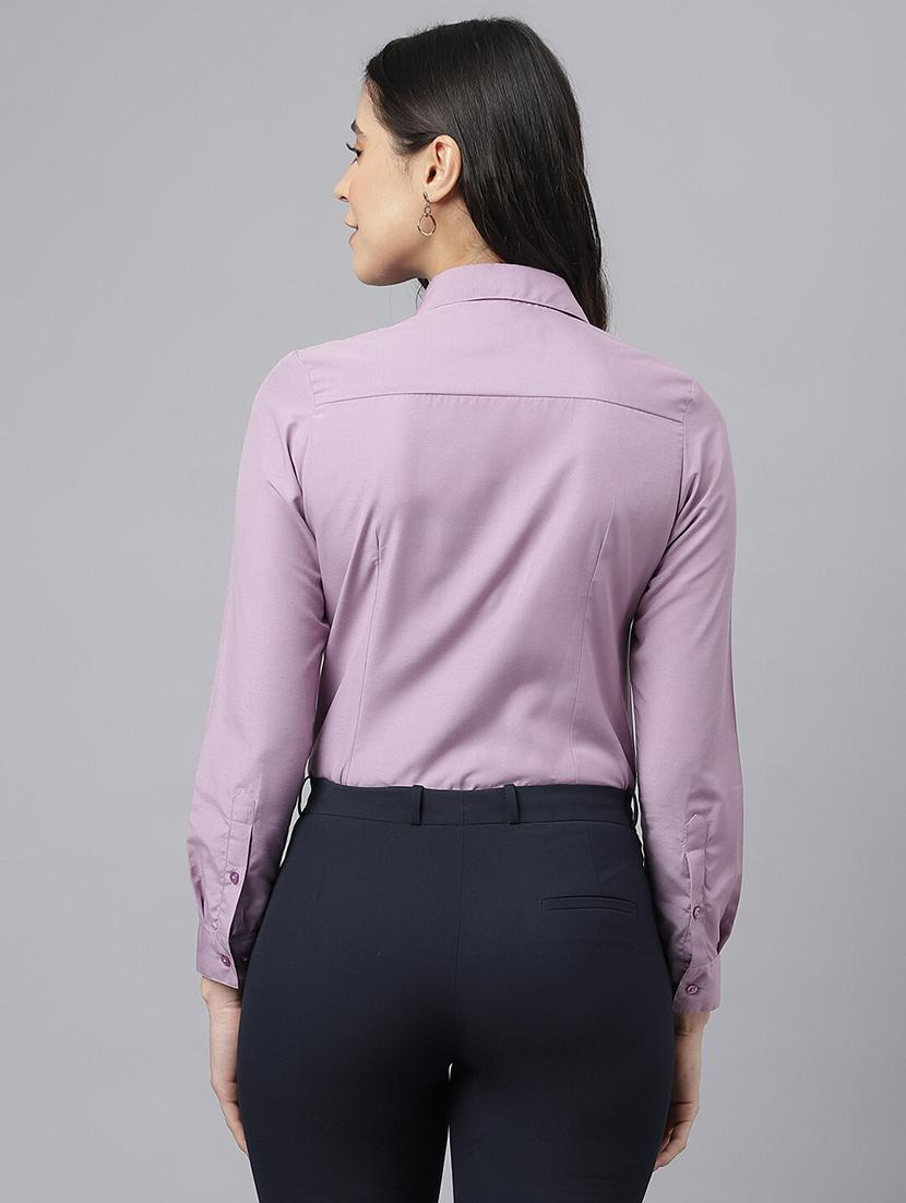 women solid collared long sleeve shirt - 22038886 - Standard Image - 2