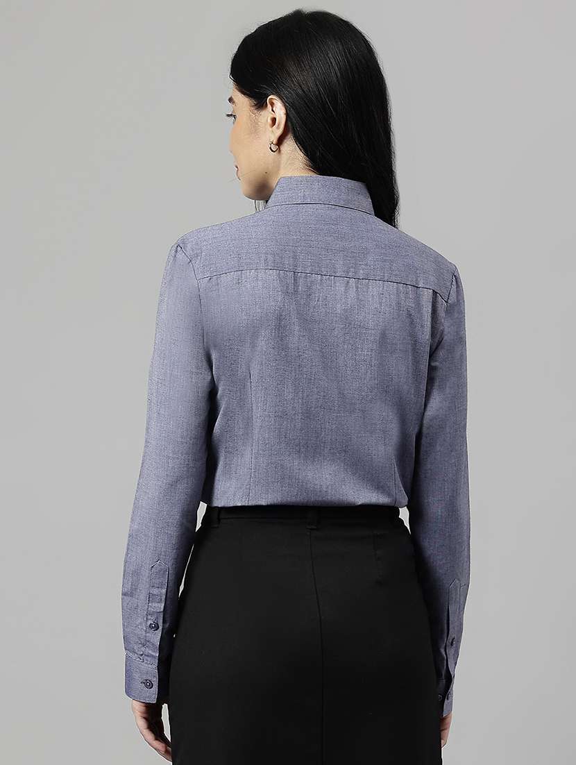 women solid collared long sleeve shirt - 22038888 - Standard Image - 2