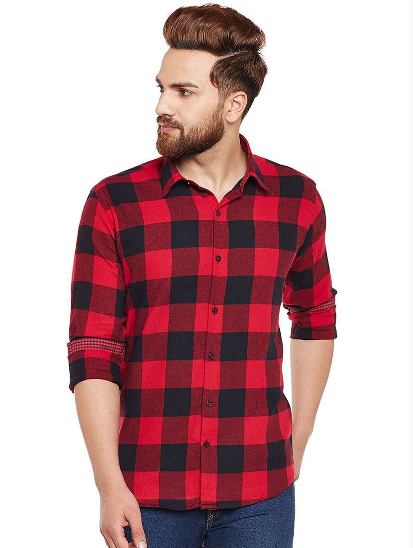 men checkered collared long sleeve regular fit shirt