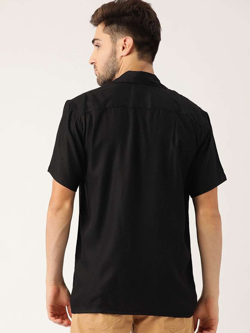 men solid cuban collared short sleeve loose fit shirt - 22038911 - Standard Image - 2