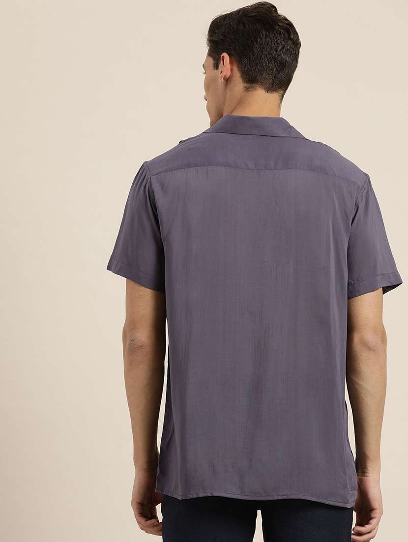 men solid cuban collared short sleeve loose fit shirt - 22038913 -  Standard Image - 2