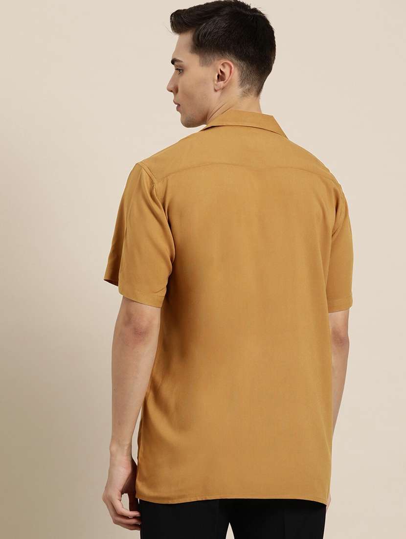 men solid cuban collared short sleeve loose fit shirt - 22038914 - Standard Image - 2