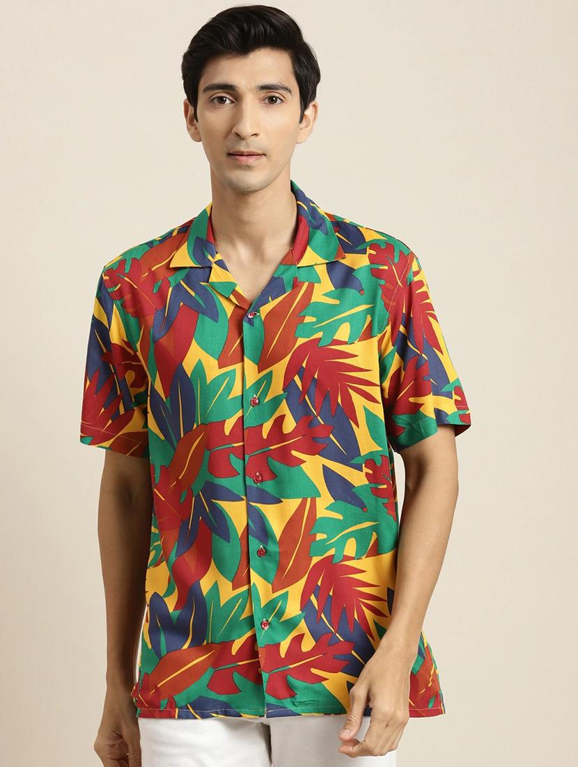 men printed cuban collared short sleeve loose fit shirt - 22038921 -  Zoom Image - 0