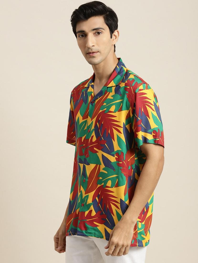 men printed cuban collared short sleeve loose fit shirt - 22038921 - Standard Image - 2