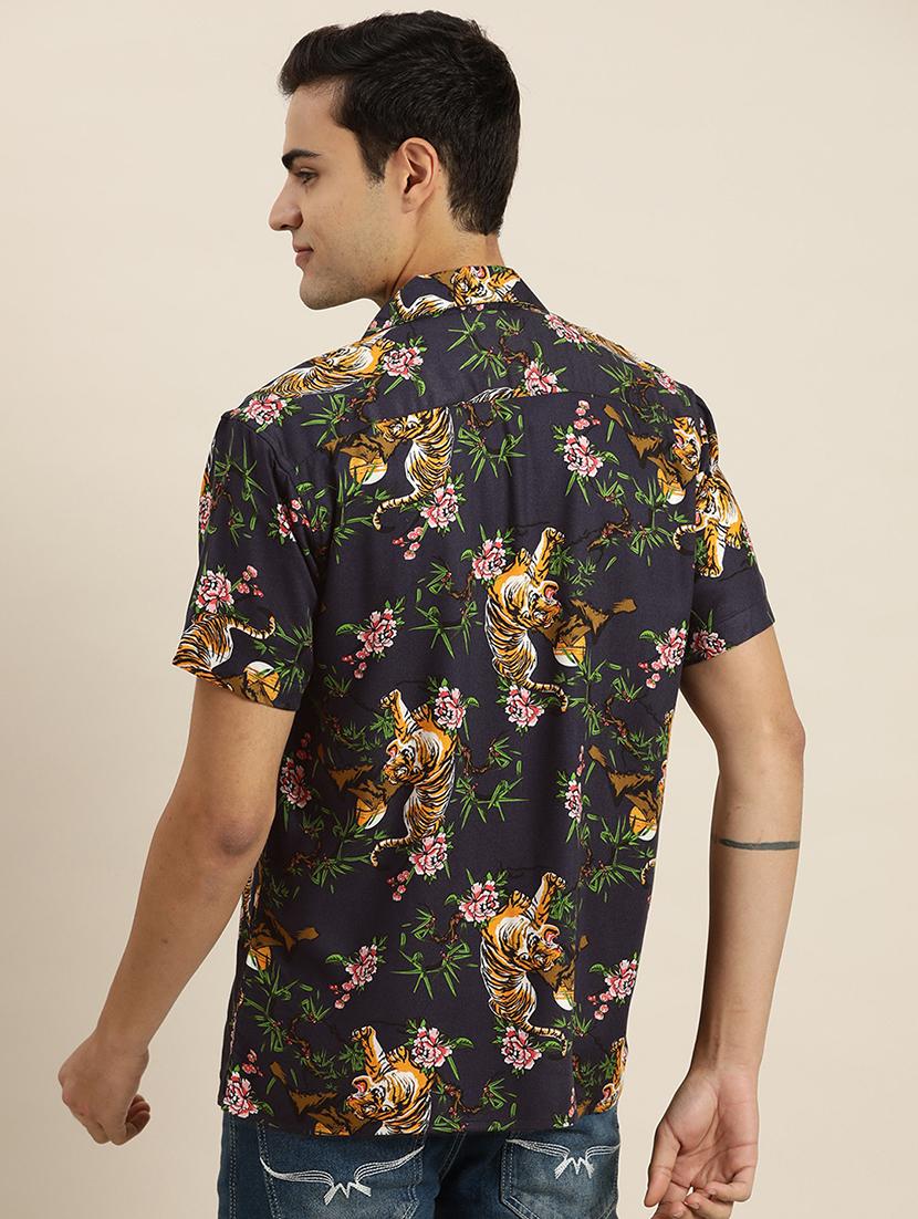men printed cuban collared short sleeve loose fit shirt - 22038939 - Standard Image - 2