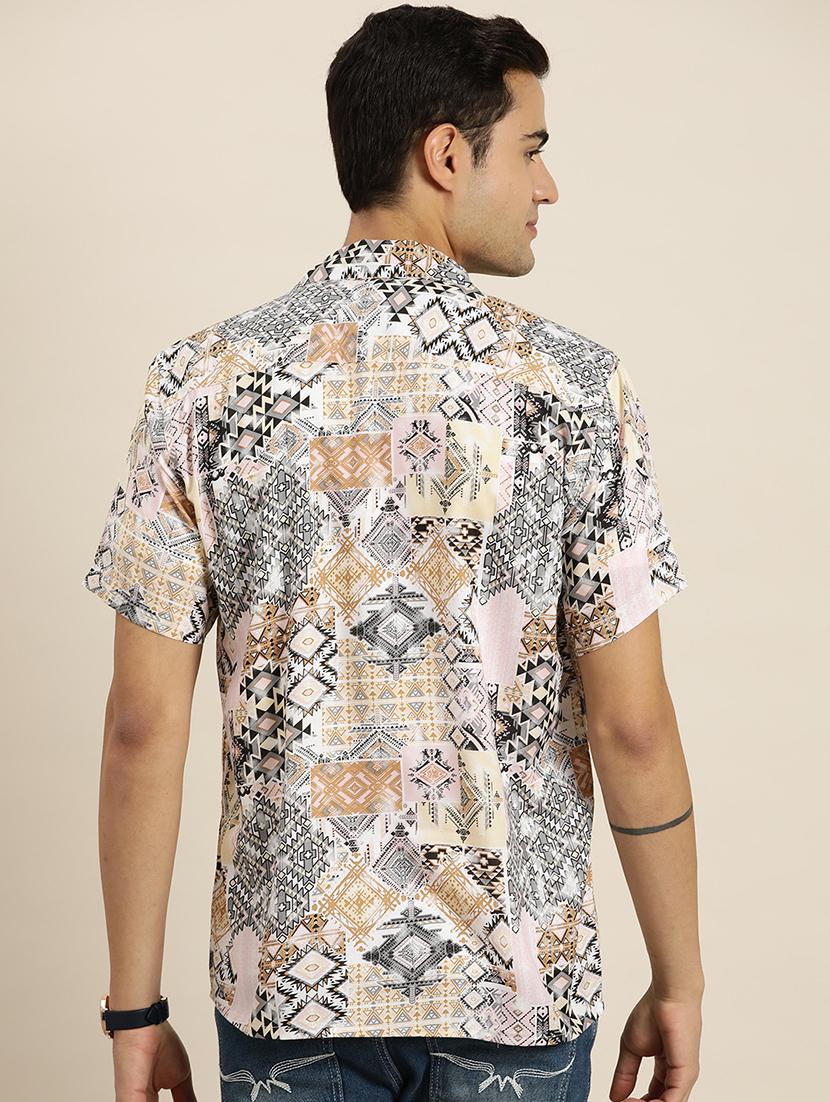 men printed cuban collared short sleeve loose fit shirt - 22038943 - Standard Image - 2