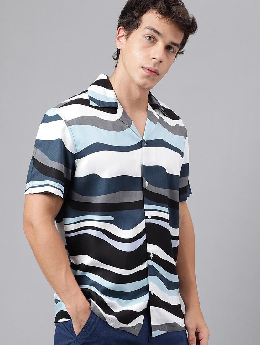 men printed cuban collared short sleeve loose fit shirt - 22038956 - Standard Image - 2