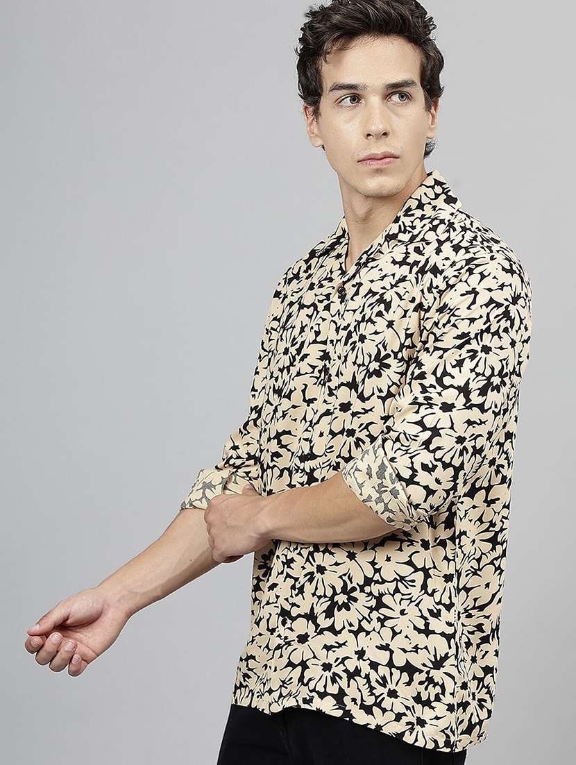 men printed cuban collared long sleeve loose fit shirt - 22038959 -  Standard Image - 2