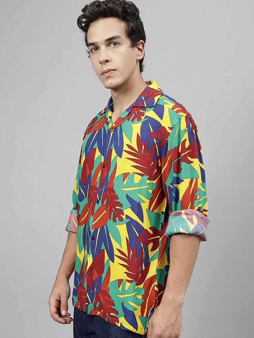 men printed cuban collared long sleeve shirt - 22038960 - Standard Image - 2