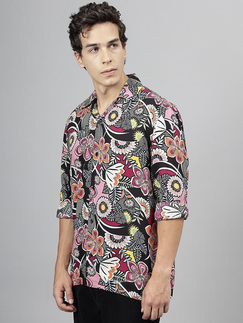 men printed cuban collared long sleeve shirt - 22038961 - Standard Image - 2