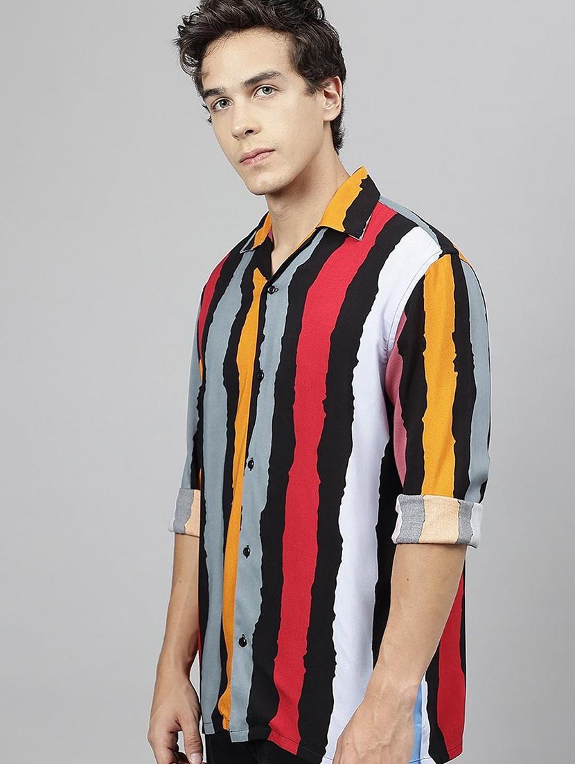 men printed cuban collared long sleeve shirt - 22038962 - Standard Image - 2