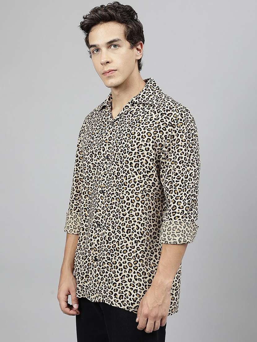 men animal print cuban collared long sleeve shirt - 22038963 -  Standard Image - 2
