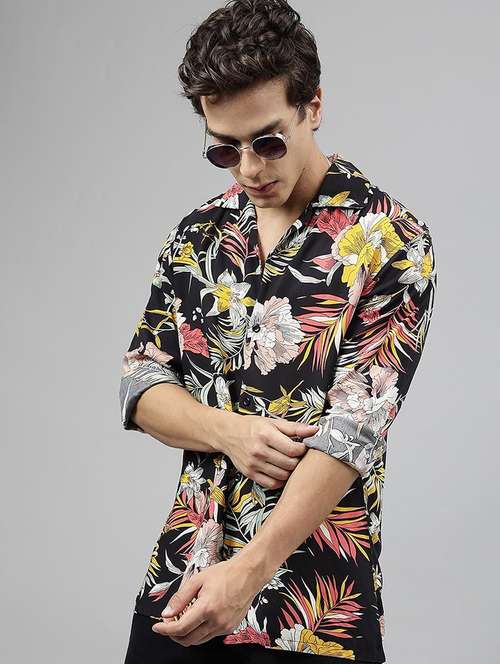 men printed cuban collared long sleeve shirt - 22038964 -  Standard Image - 0