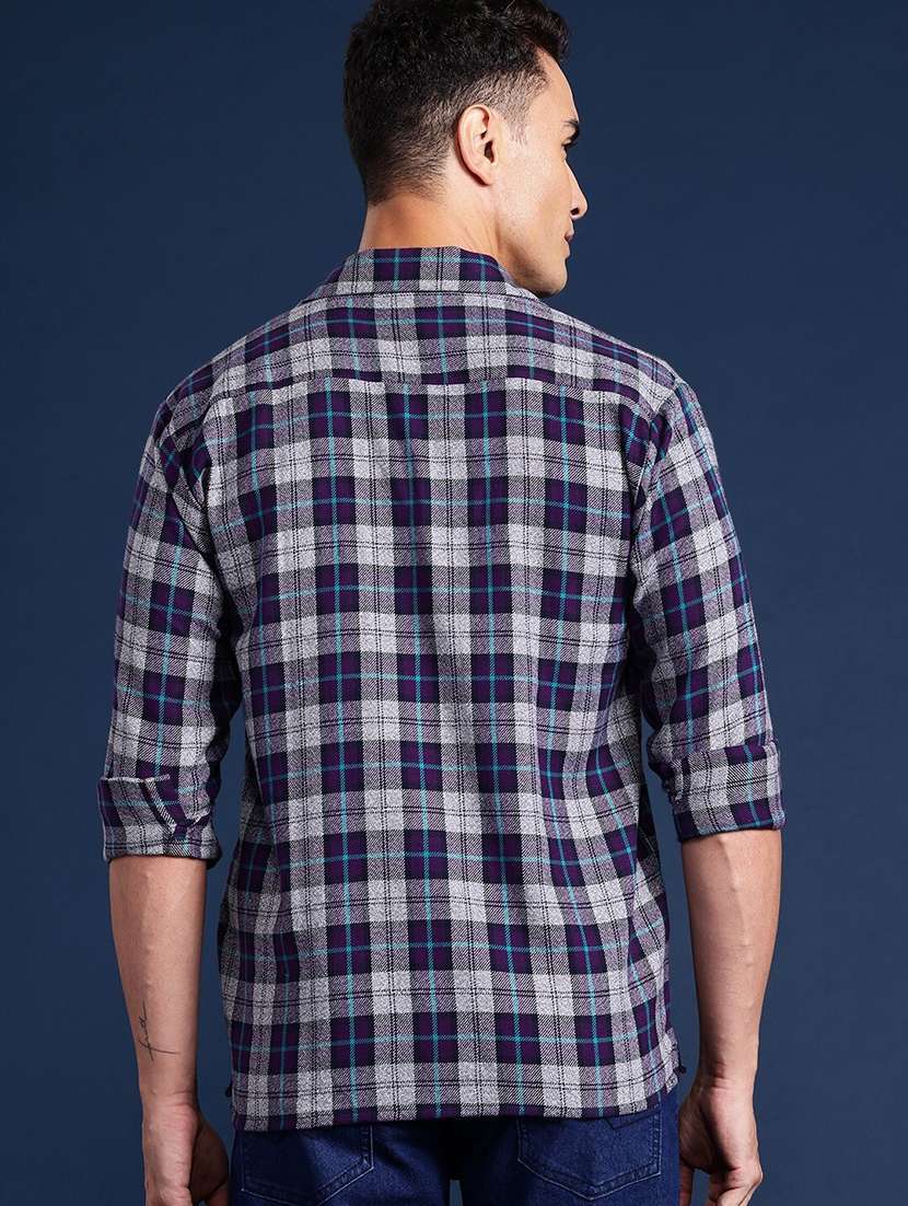 men checkered cuban collared long sleeve shirt - 22038989 - Standard Image - 2