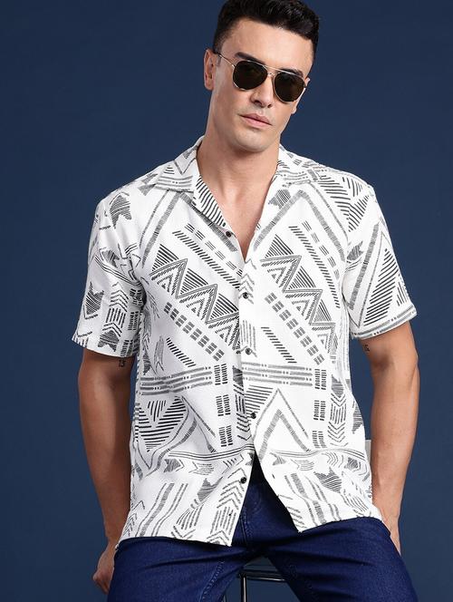 men printed cuban collared long sleeve shirt - 22039002 - Standard Image - 0