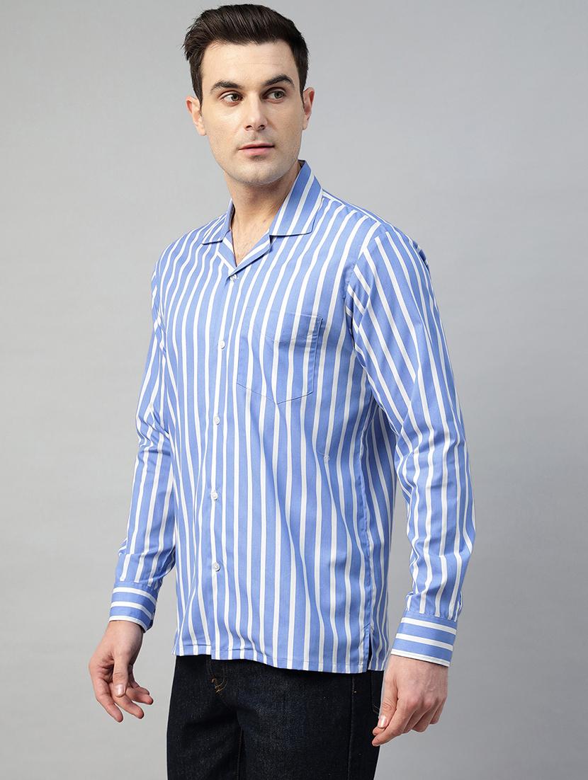 men striped cuban collared short sleeve shirt - 22039005 - Standard Image - 2