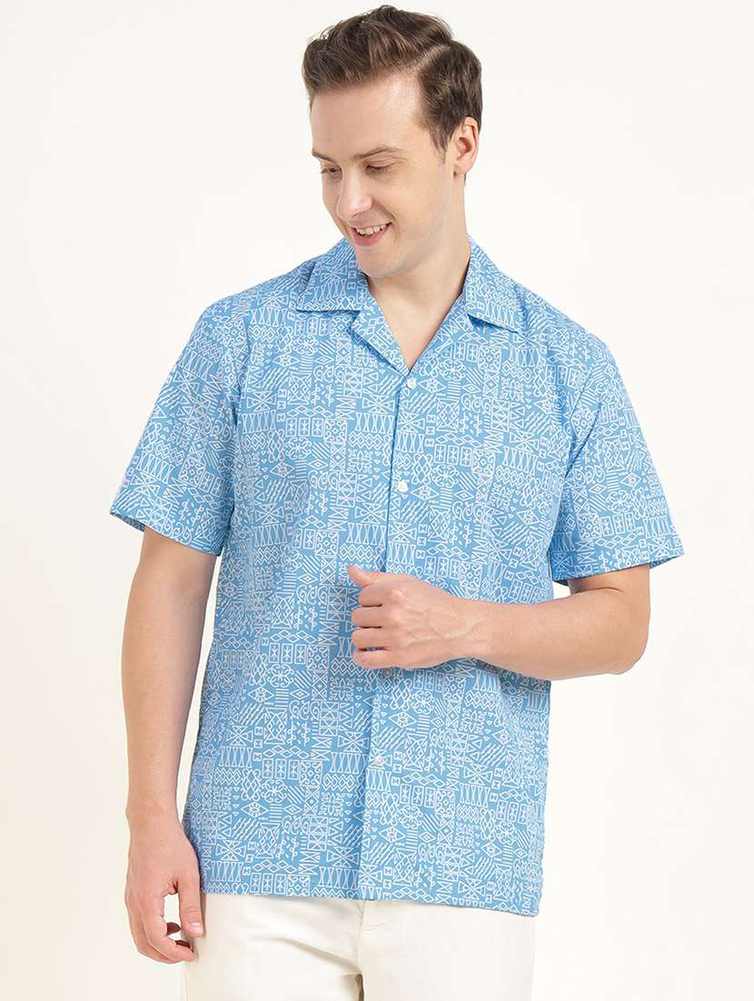 men printed cuban collared short sleeve shirt - 22039009 - Standard Image - 2
