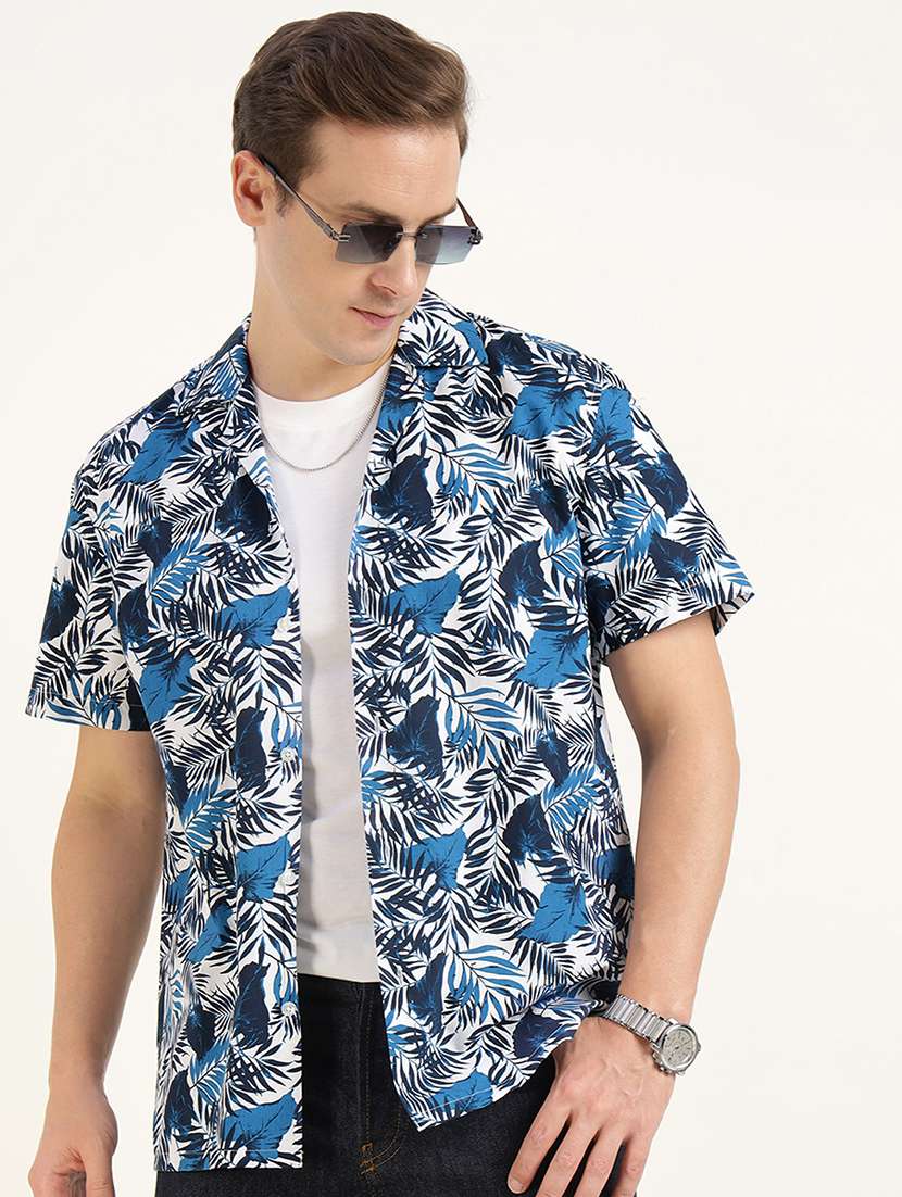 men printed cuban collared short sleeve shirt