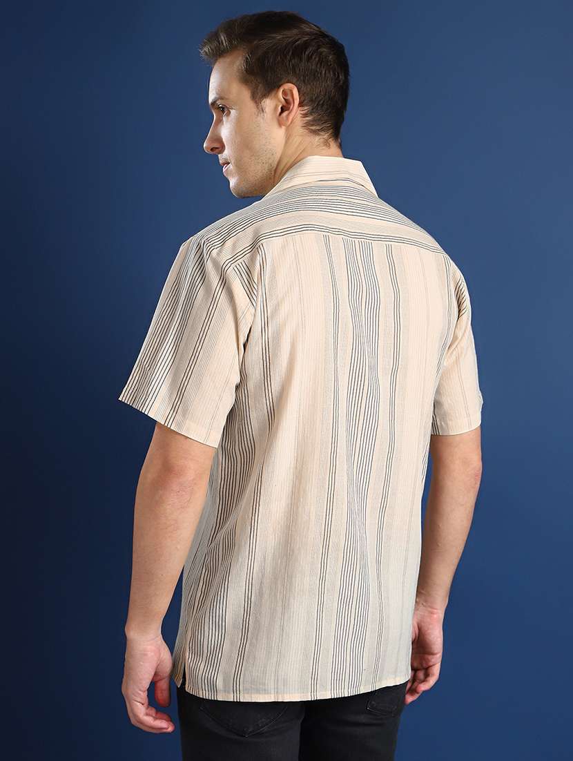 men striped cuban collared short sleeve shirt - 22039012 -  Standard Image - 2