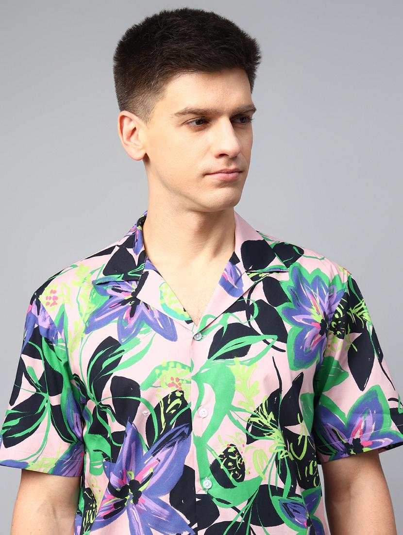 men printed cuban collared short sleeve shirt - 22039016 - Standard Image - 2