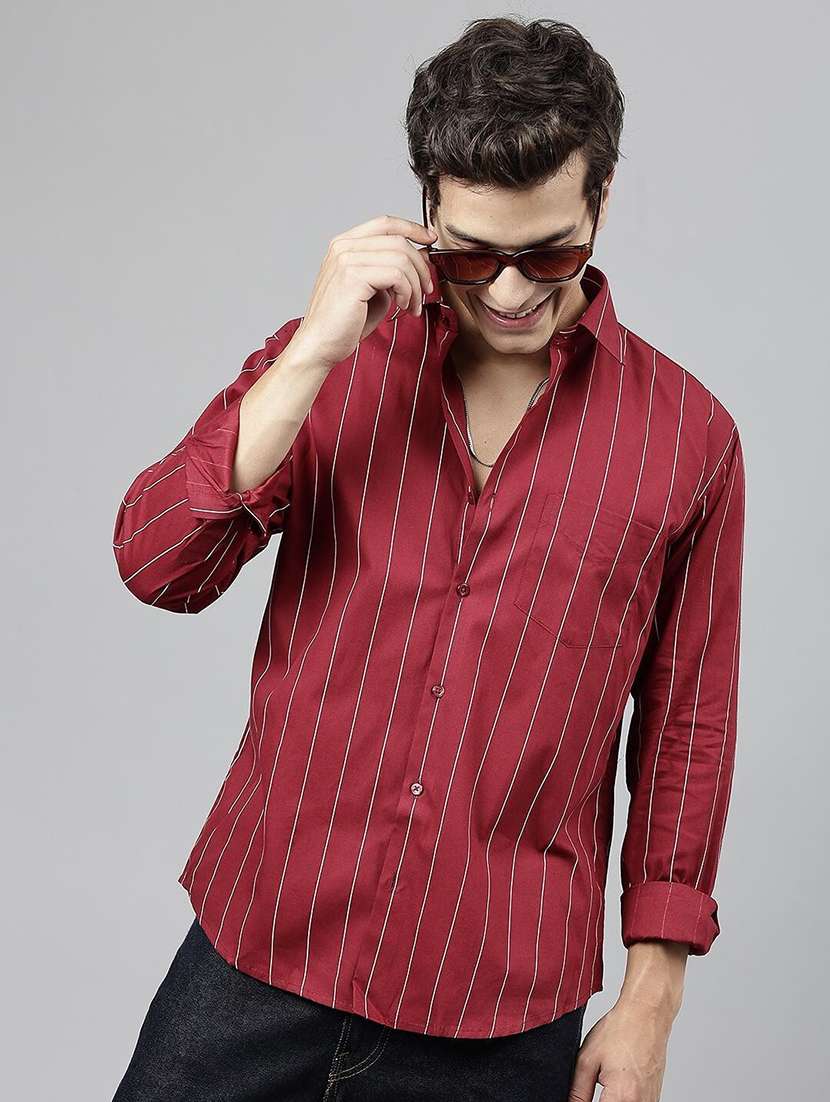 men striped collared long sleeve shirt