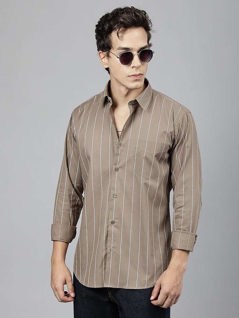men striped collared long sleeve shirt