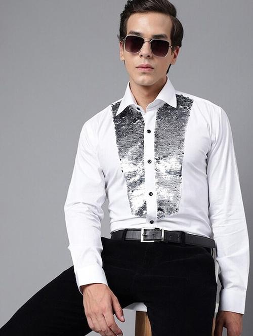 men sequined collared long sleeve shirt - 22039046 - Standard Image - 0