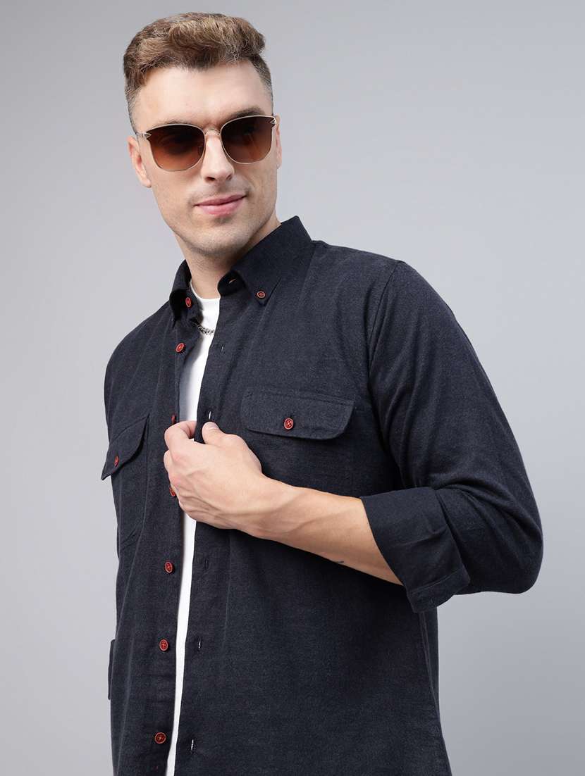 men solid collared long sleeve regular fit shirt - 22039085 - Zoom Image - 0