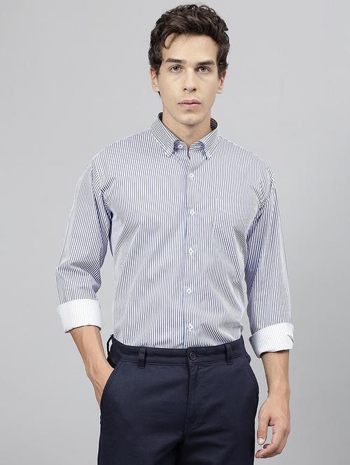 men striped collared long sleeve regular fit shirt - 22039091 - Standard Image - 0