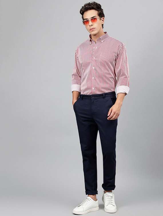 men striped collared long sleeve regular fit shirt - 22039092 -  Standard Image - 2