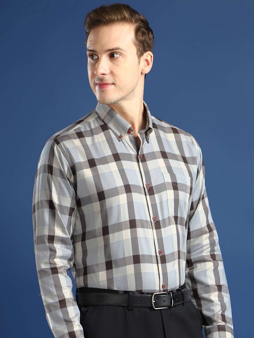men checkered collared long sleeve shirt - 22039094 -  Standard Image - 2