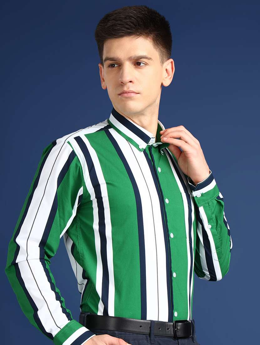 men striped collared long sleeve regular fit shirt - 22039095 - Standard Image - 2