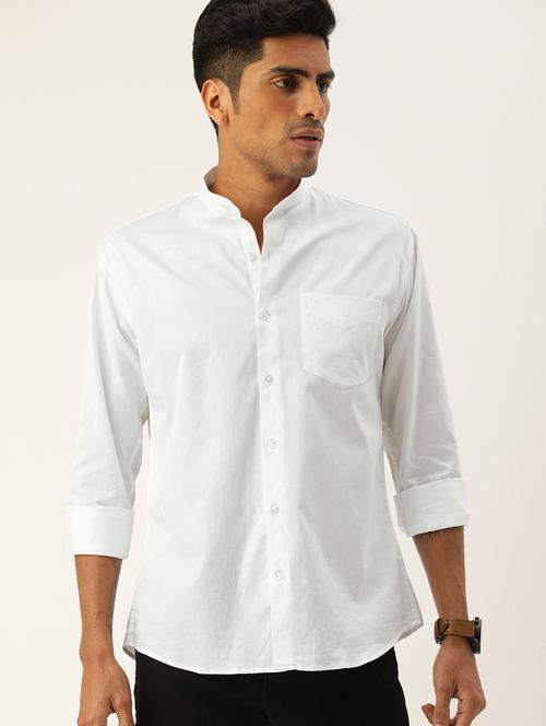 men solid mandarin collared long sleeve regular fit shirt - 22039157 - Standard Image - 0