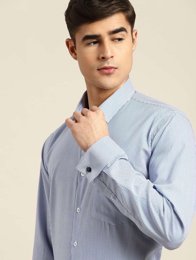 men striped collared long sleeve regular fit shirt - 22039168 - Standard Image - 2