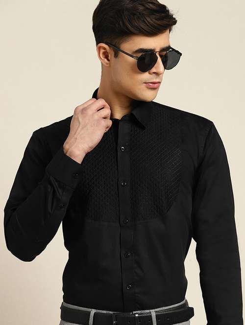 men solid collared long sleeve regular fit shirt - 22039177 -  Standard Image - 0