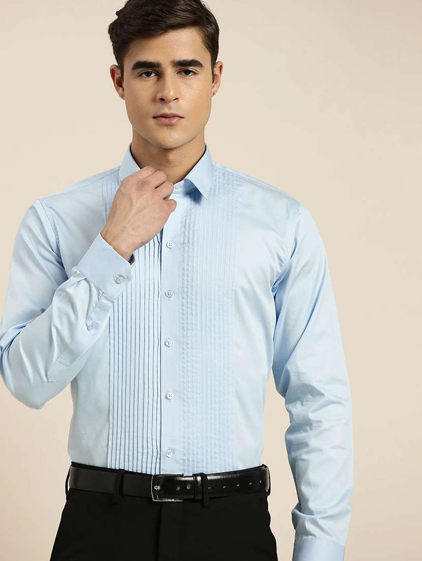 men solid collared long sleeve regular fit shirt