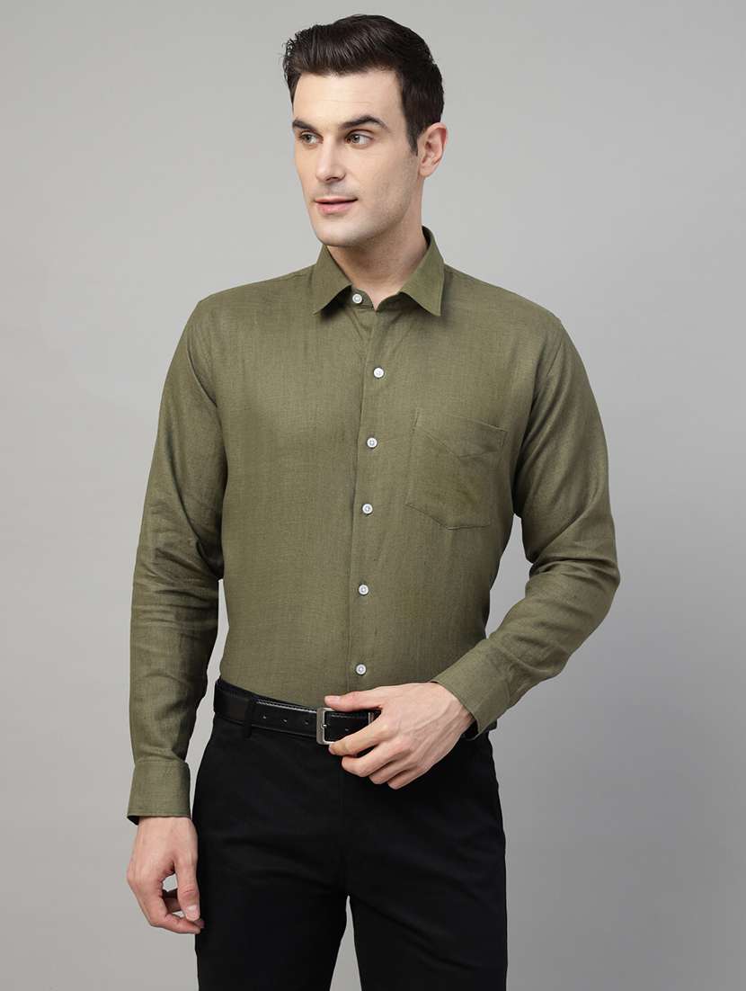 men solid collared long sleeve regular fit shirt