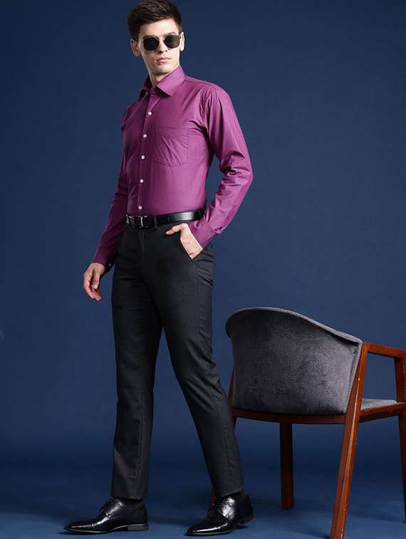 men solid collared long sleeve regular fit shirt - 22039215 -  Standard Image - 2