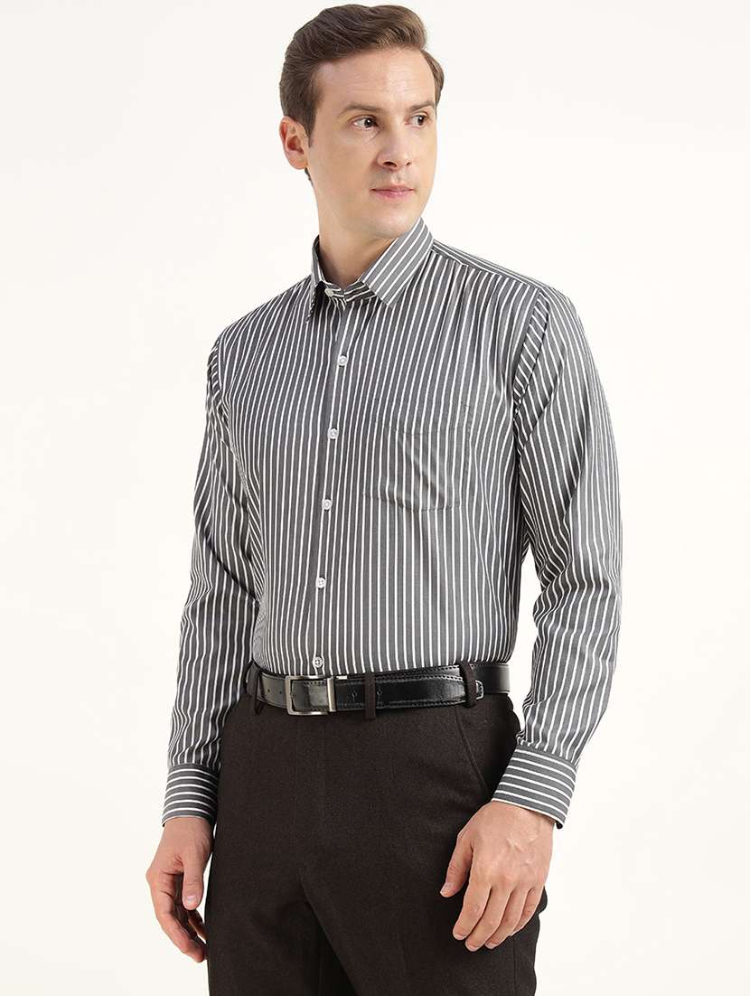 men striped collared long sleeve regular fit shirt - 22039352 - Standard Image - 2