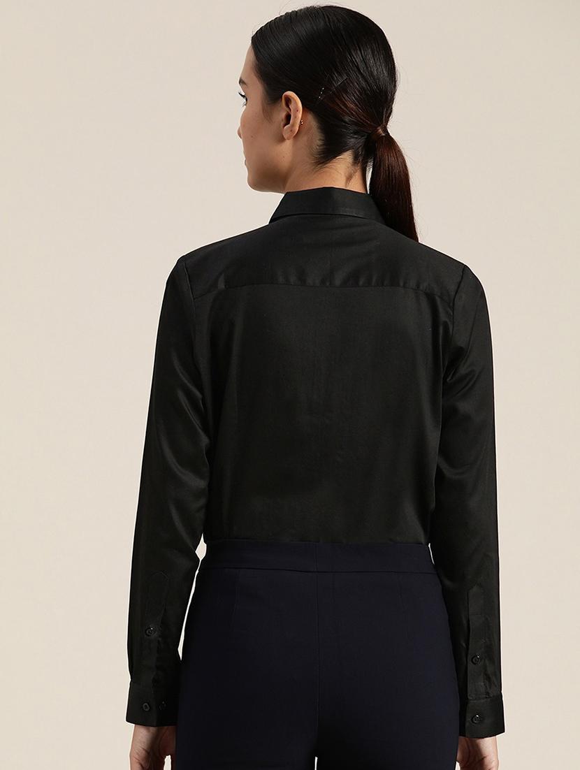 women black solid collared long sleeve shirt - 22039374 - Standard Image - 2